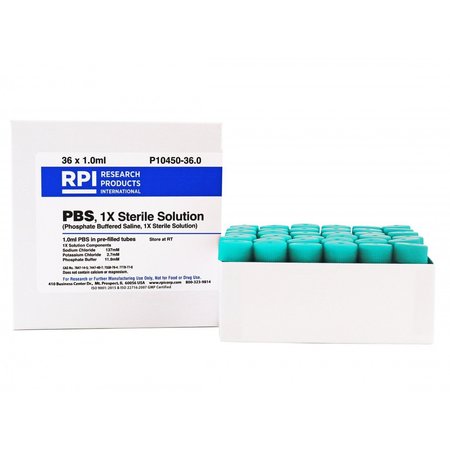 RPI Phosphate Buffered Saline, 1X Solution, 1.0ml Pre-Filled Tubes, Sterile, 36 Tubes, 4.5ml Tube Size P10450-36.0